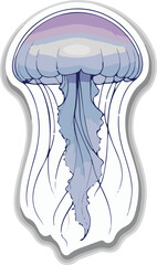 Minimal vector sticker of a jellyfish, soft flowing tentacles, clean thin outline, flat calming design, white background, relaxation themed use