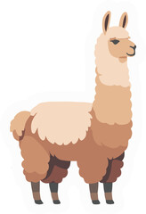 Minimal vector sticker of a llama standing, soft rounded shape, clean outline, flat minimalist style, white background, sustainable brand friendly