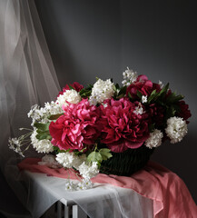 Romantic Floral Arrangement, Vintageinspired Floral Display With Delicate Accents And Textured Greenery