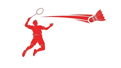 Dynamic badminton player in action hitting shuttlecock with racket