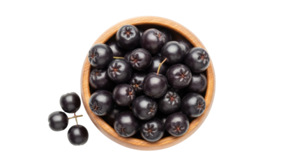 Chokeberry fruits in a bowl, isolated on transparent background