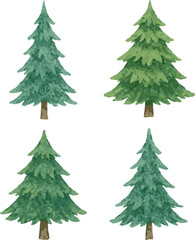 Fototapeta premium Collection of watercolor painted vector needle trees