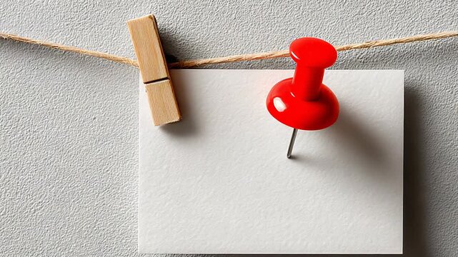 Red Push Pin Securing Note on White Textured Surface - Office, Business, or Reminder Concept.