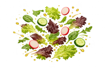 Fresh Salad Ingredients with Transparent Background, Vegetarian Food