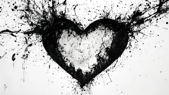 chaotic black scribbles messy lines love concept with heart video