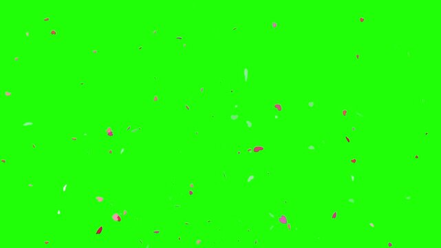 Heart confetti effect on green screen background	