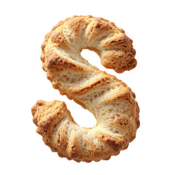 Curved S shaped pastry cookie with baked golden texture, lightly browned ridges and subtle crumb detail with a smooth curved silhouette, isolated on transparent background.
