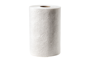 White cylindrical roll resembling a paper towel or foam roll, smooth surface with subtle spiral edge detail and clean product silhouette, isolated on transparent background.
