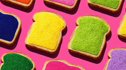 abstract toast pattern with jelly ribbon and hot pink background