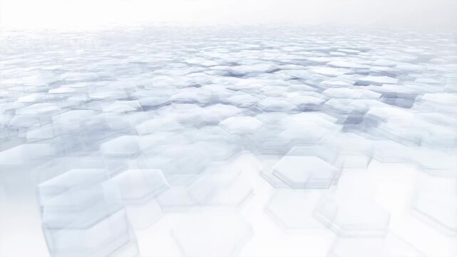 Abstract hexagonal shapes floating in a soft white background. Represents innovation, technology, and modern design aesthetics