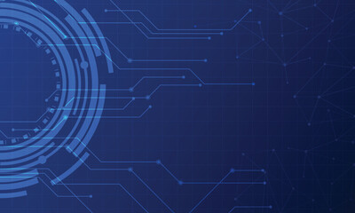 Blue abstract technology background with circuit elements and network connections
