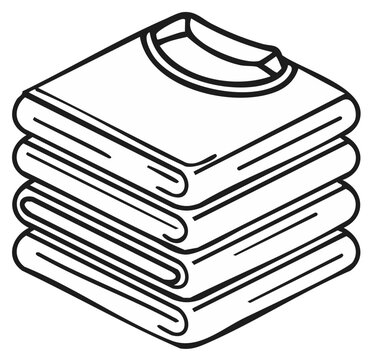 Clean folded t shirts stacked neatly in a pile line art graphic