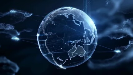 Animated digital globe with interconnected lines representing global communication and data exchange. Visualizing the interconnectedness of our world in the digital age - Powered by Adobe