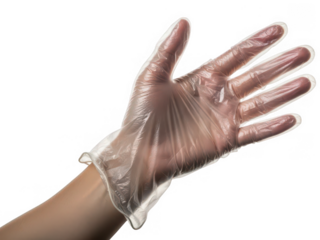 Wearing a clear plastic glove isolated on transparent background