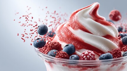 Frosted yogurt gift with berry spiral and sprinkles for birthday celebration