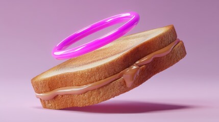 Peanut Butter Jelly Sandwich with Ribbon Halo on Pastel Gradient Backdrop