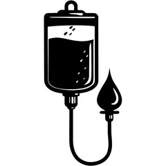 Fototapeta premium IV Drip with Blood Drop – Medical Infusion Line Art Illustration