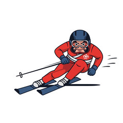 Fototapeta premium Aggressive Skier in Red Suit Racing Downhill