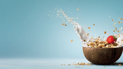 granola gift with milk wave and single strawberry detail