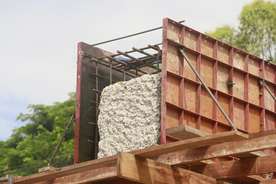 Reinforced Concrete Bridge Pier Under Construction