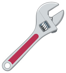 Obraz premium Adjustable wrench hand tool with red handle grip for mechanical repairs and construction work