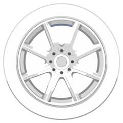 Vector illustration of a modern silver alloy car wheel with a tire