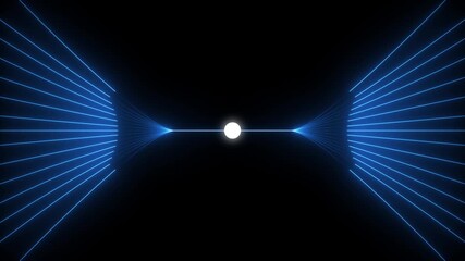 Glowing neon digital dot line particle data concept animation. Neon blue data transmission graphics of the future animated on black background. 4k - Powered by Adobe