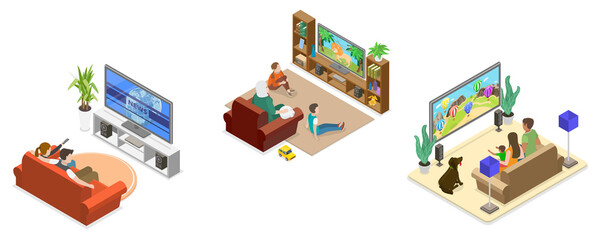 3D Isometric Flat  Illustration of Happy Family Having Fun, Warm Moments, Making Precious Memories Together