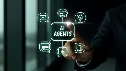 Man touching glowing light bulb icon representing smart AI agents