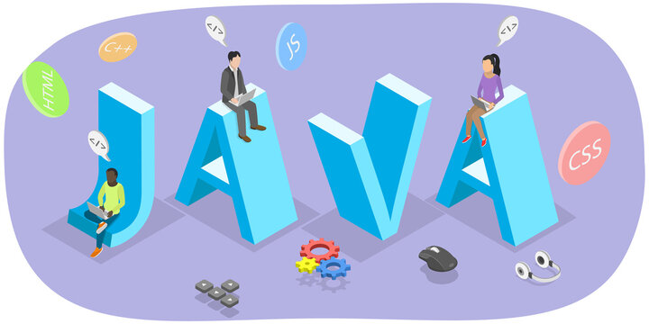 3D Isometric Flat  Illustration of Java, Advertisement For Special Programming Language And Computing Platform.