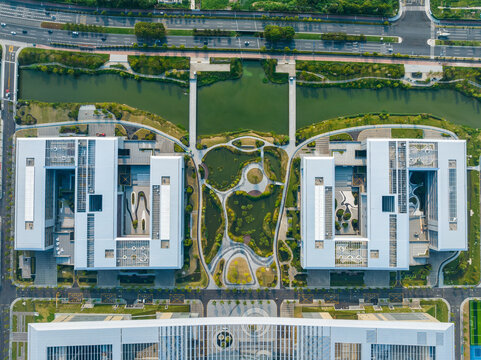 Yuhang District Hangzhou Aerial View - Modern Buildings and Green Courtyard