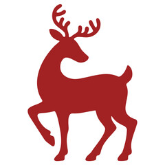 A red silhouette of a reindeer in a minimalist vector graphic design