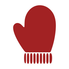 A red mitten with a ribbed cuff on a white background