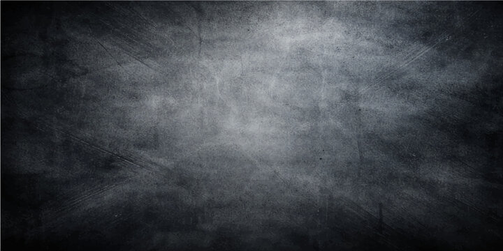 A dark and vintage black and white grunge metal background features a rough textured surface with a dirty gray concrete pattern and an old paper backdrop design