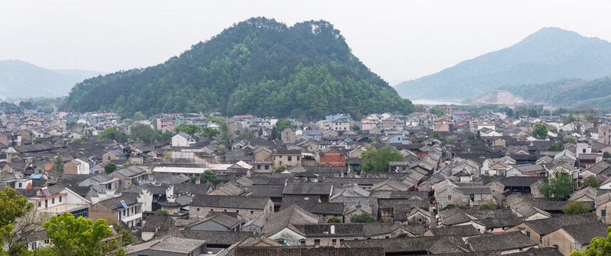 Ancient Qiantong Town Ningbo China with Mountain Landscape