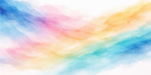 Abstract colorful watercolor background featuring a bright pastel sky with soft clouds and a sunset rainbow texture for a nature landscape backdrop design © QUALITY BOOST