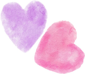 Obraz premium set, pink and lilac heart, hand-drawn in watercolor