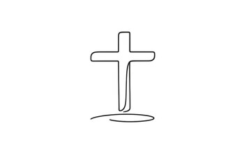 Christian cross doodle art, black outline and transparent background.