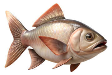 Detailed silver fish with open mouth on black background