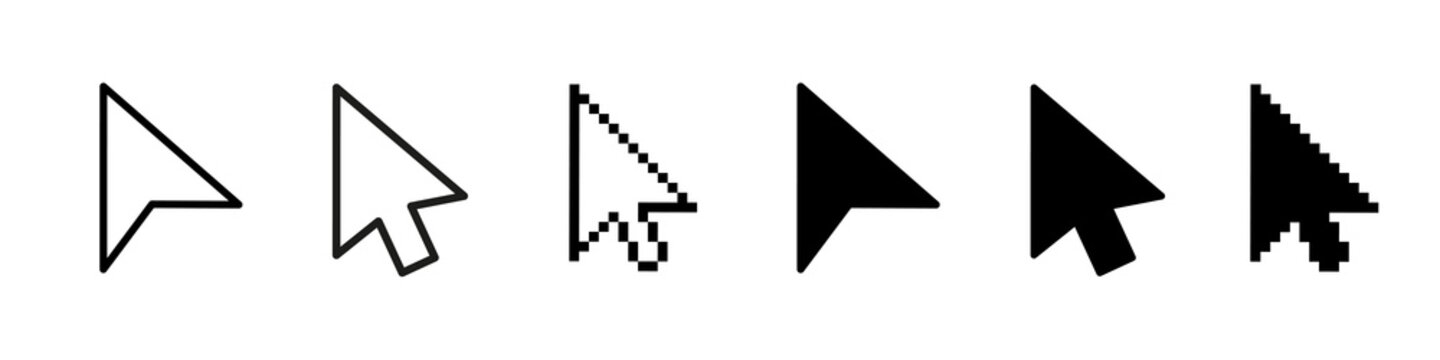 Mouse click cursor icon set. Cursor set in arrow forms. Pixel cursor icon