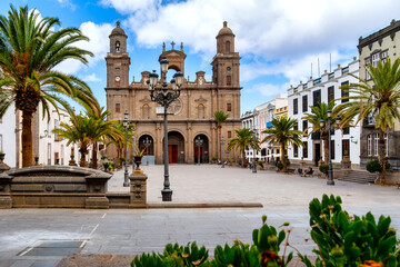 Las Palmas, Gran Canaria, Spain &ndash; View across Plaza Mayor de Santa Ana towards the facade of Santa Ana Cathedral