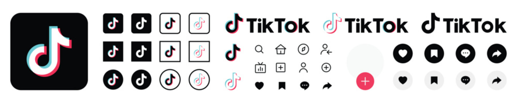 TikTok social media app icons and logos vector illustration set
