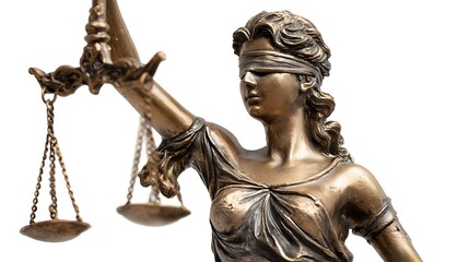 Classical lady justice statue holding scal isolated on the white background 