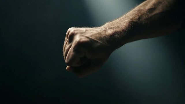 Clenched fist arm forearm masculine hand knuckle strong hand thumb down arm male dramatic lighting