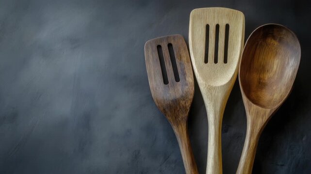 Video A pair of wooden spoons placed together, suitable for use in cooking or as a decorative item