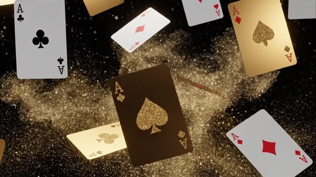 Falling Aces Casino Cards Golden Glitter Explosion Luxury Game