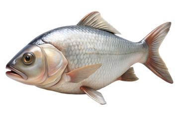 Realistic silver fish with orange fins on black background