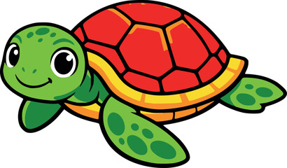 Fototapeta premium Cute cartoon illustration of a sea turtle depicting swimming for children's designs
