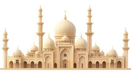 Obraz premium Beige mosque model with domes and minarets on white background isolated on a transparent background