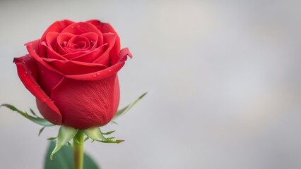 Fototapeta premium Beautiful red rose with water droplets on petals